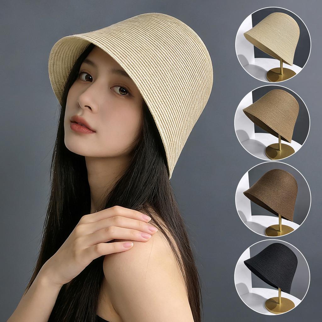 Solid Color Straw Hat Lightweight Foldable Fisherman Cap Women Summer Sun Hats Outdoor UV Protection Bucket Cap Beach Visors