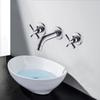 Copper In Wall Double Handle Three Hole Split Basin Faucet, Household Hot and Cold Water Concealed Bathroom Cabinet Faucet Three Piece Set