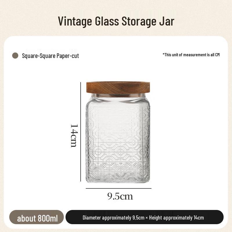 Retro Embossed Glass Food Storage Jar Medium 800ml