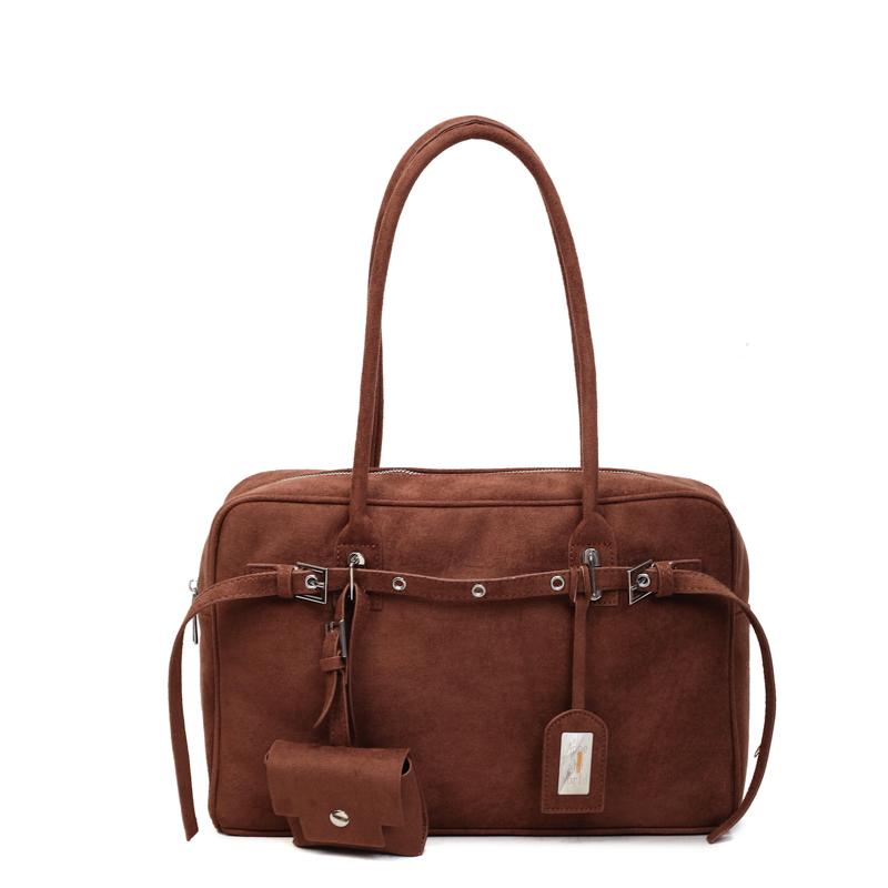 

New Style Faux Suede Solid Large Capacity Square Shoulder Bags for Women 2026 High Quality Hot Trendy Commute Style Handbags
