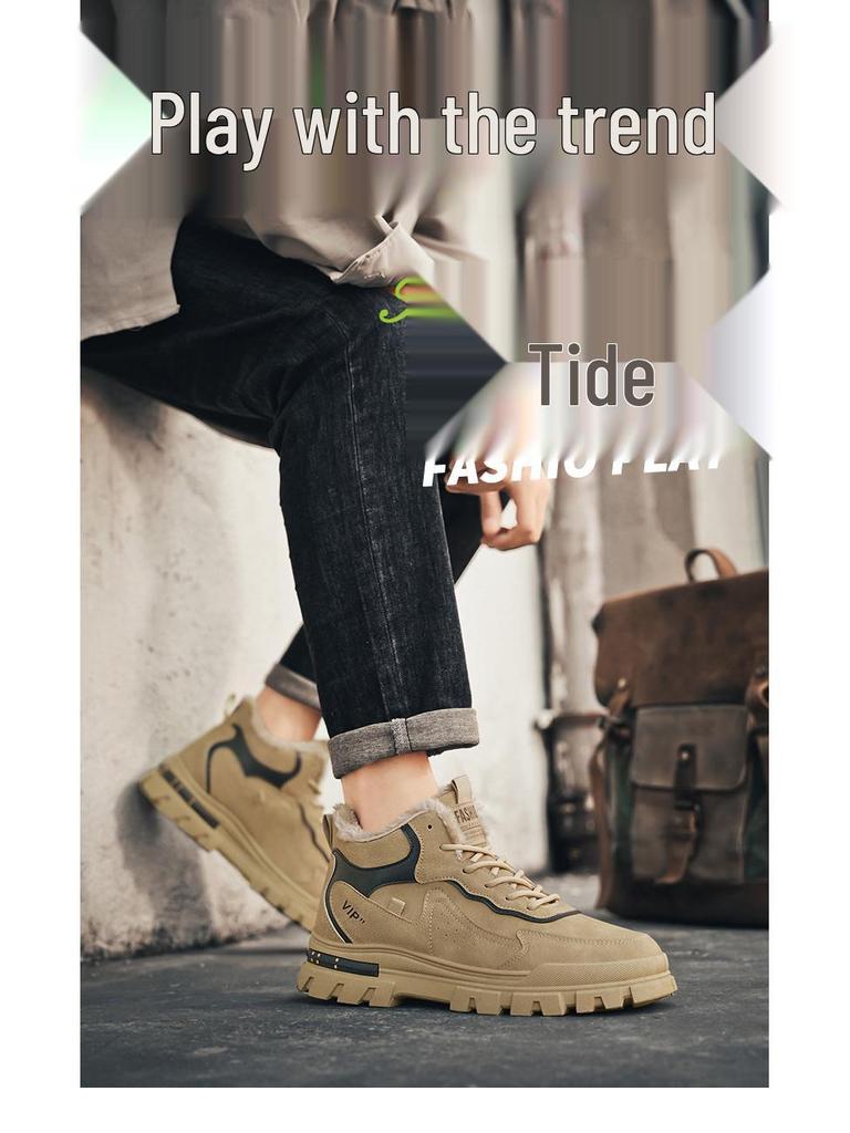 2025 Winter Men's Plus Velvet Leather Martin Boots – Thick Sole, Warm, Versatile Casual Shoes