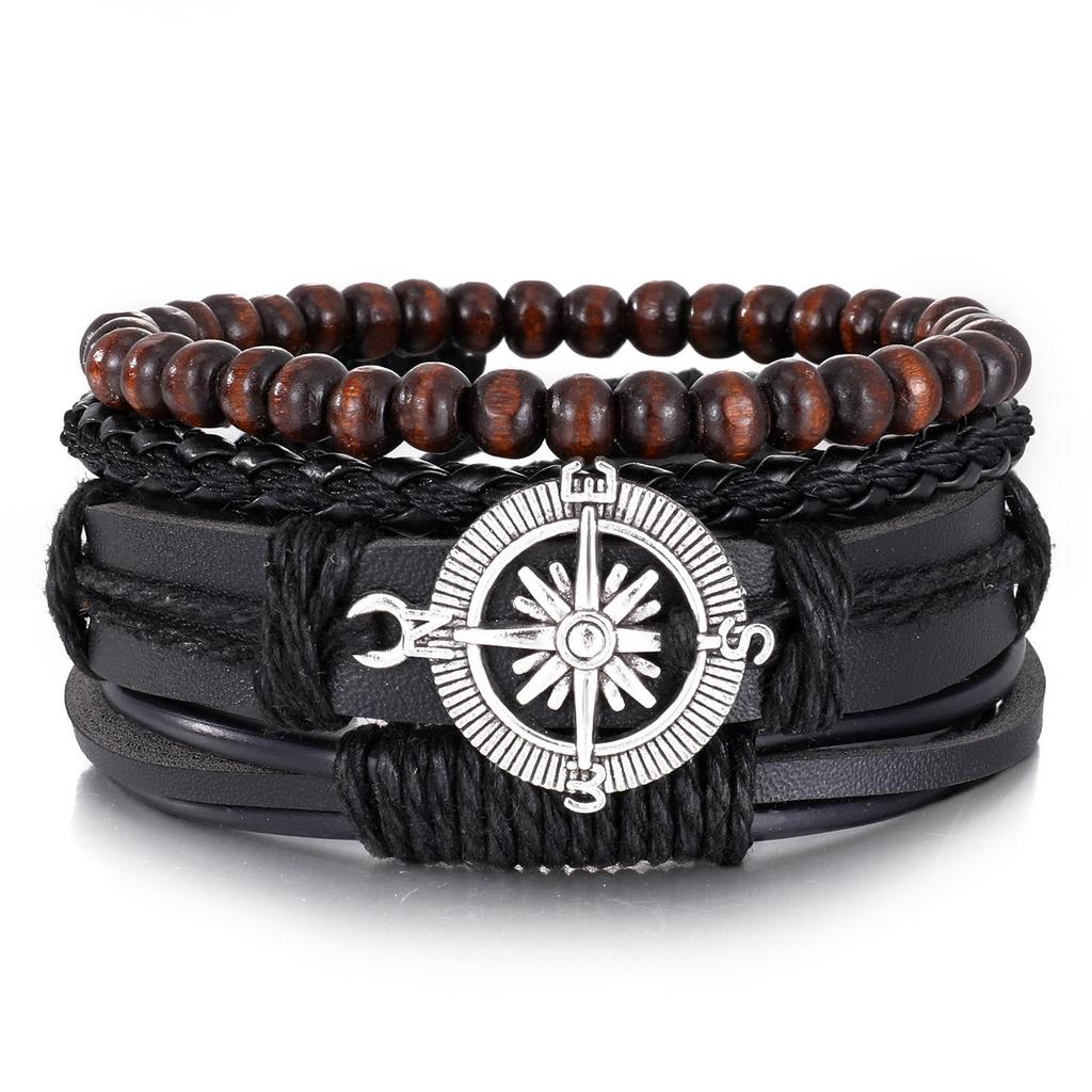 European & American Handmade Braided Leather Bracelet Set: Men's Hip Hop Punk Vintage Multi-layer Jewelry