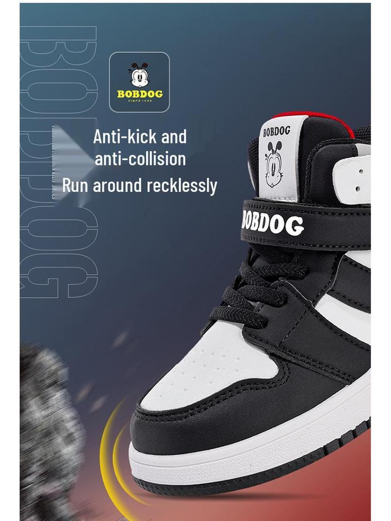 2025 New Girls' High-Top Leather AJ Sneakers: Autumn/Winter Cotton Shoes for Middle-Aged Children