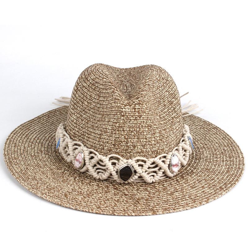New Women's Spring and Summer Panama Gentleman's Top Hat, Mixed-color Straw Hat, Fashionable and Personalized Hollow Hand-woven Decorative Hat