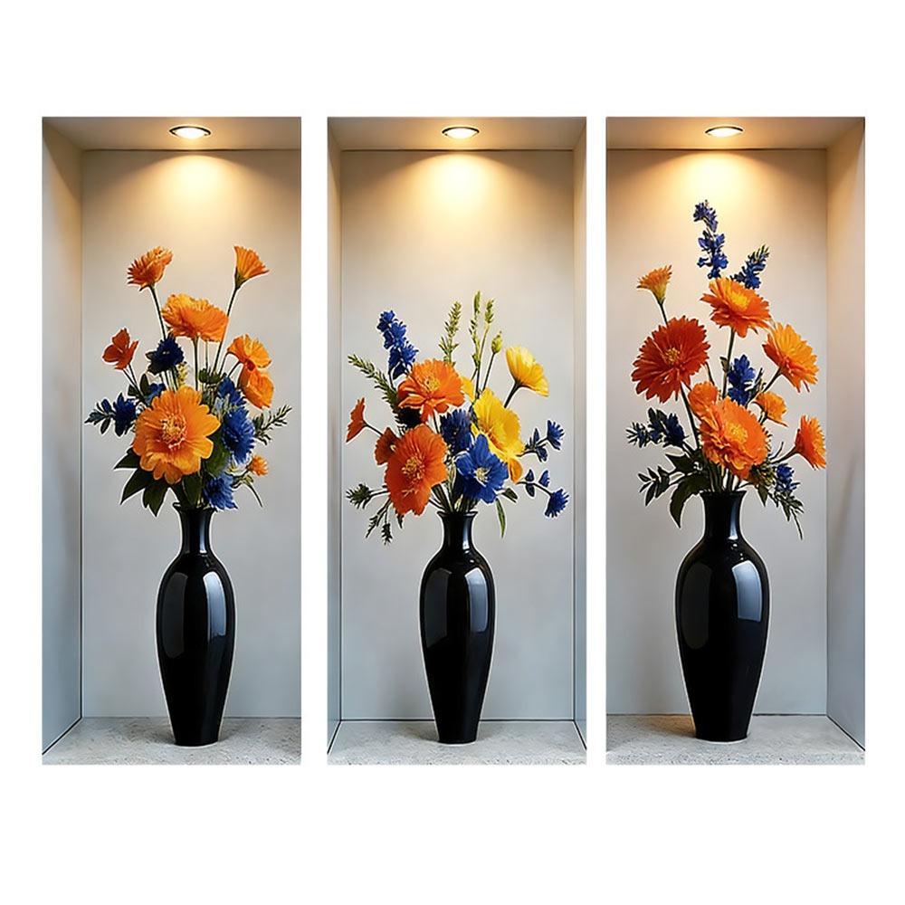 Creative 3D Vase Flower Wall Sticker Background Decoration Multicolor Wall Posters Photo Props Wall Art Home Decoration
