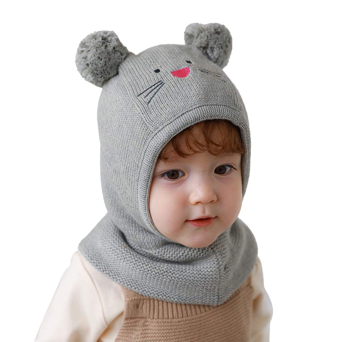 

Conectaile Baby Knit Cute Hooded Hat with Earmuffs and Ear Protection for Toddlers and Size M Hat, Kids, Gray, серый