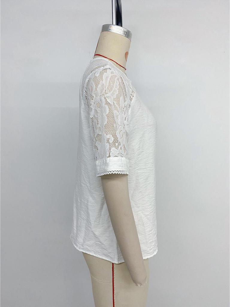 2025 European and American Casual Lace Short-Sleeved Pullover Shirt