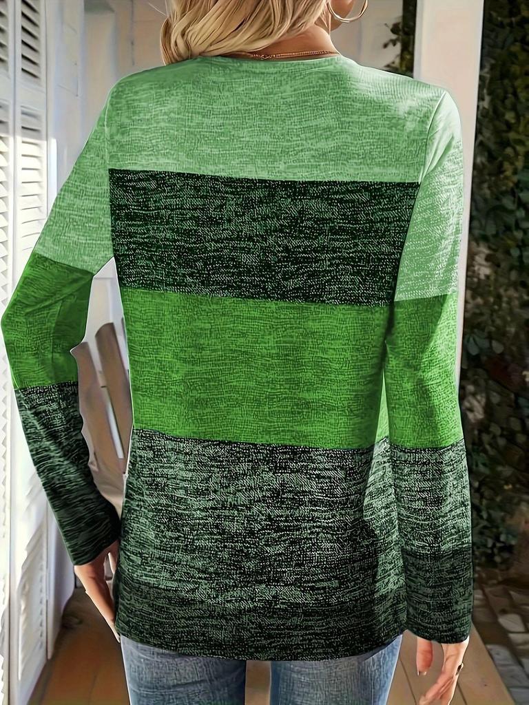 2025 Cross-Border V-Neck Color-Blocked Long-Sleeve T-Shirt