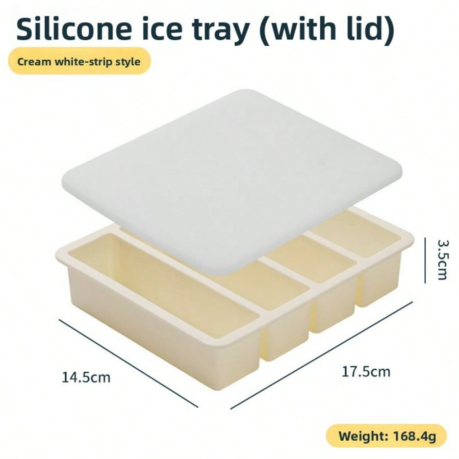 4 Grids generous strip silicone ice grid mold ice cube with cover easy demoulding household whiskey strip ice cube mold