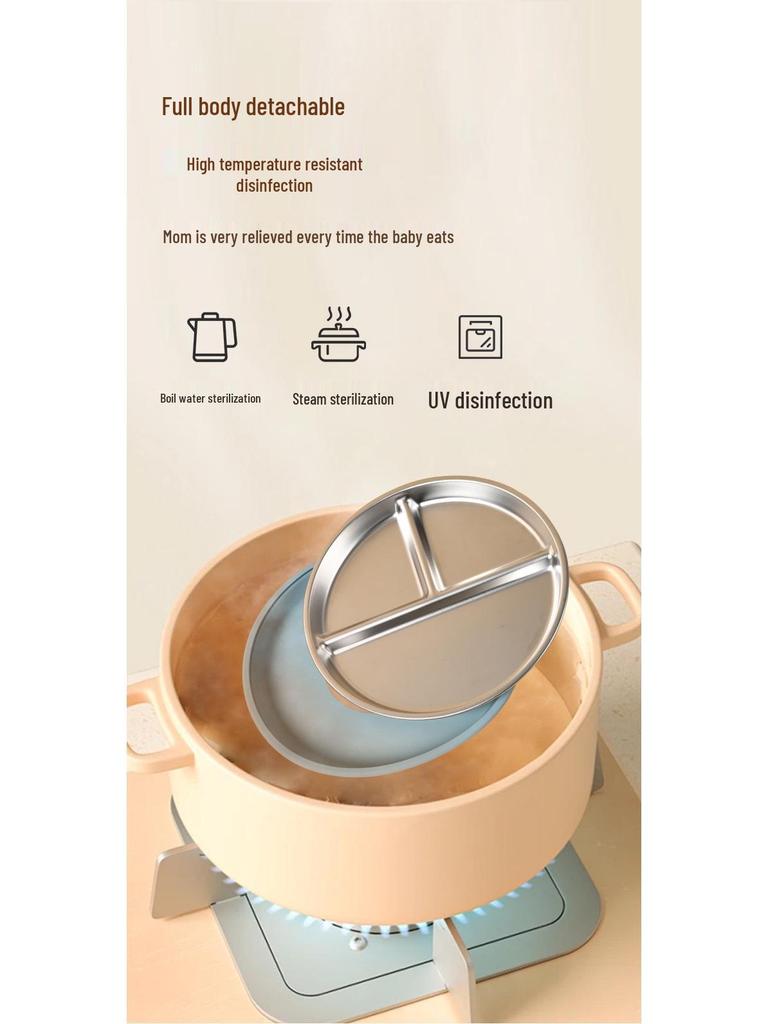 New Kids’ Stainless Steel Divided Plate with Suction Cup – Durable, Drop-proof Design