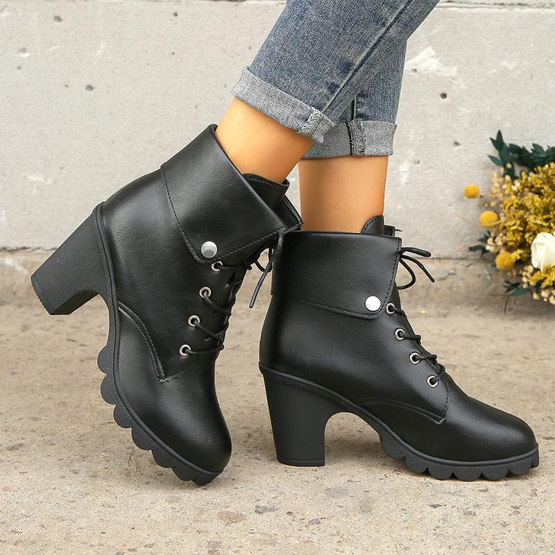 Winter Chunky Women Ankle Boots Lace Up High Heels Designer Retro Shoes New Brand 2025 Trend Fad Leather Pumps Goth Botas Mujer