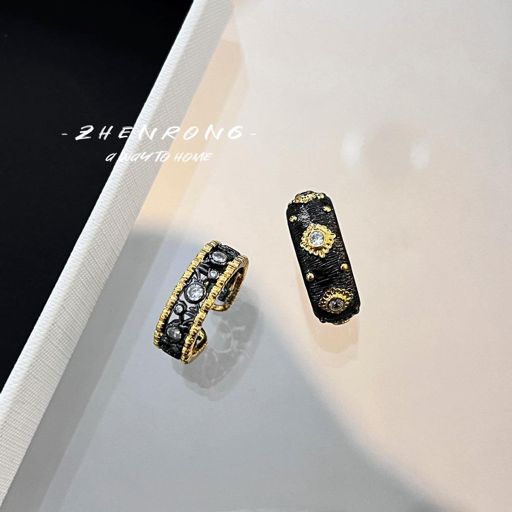 Women Two Tone Gold Ring Italian Buqi Lace Inspired Hand Carved Black Gold Plated Luxury Jewelry Adjustable