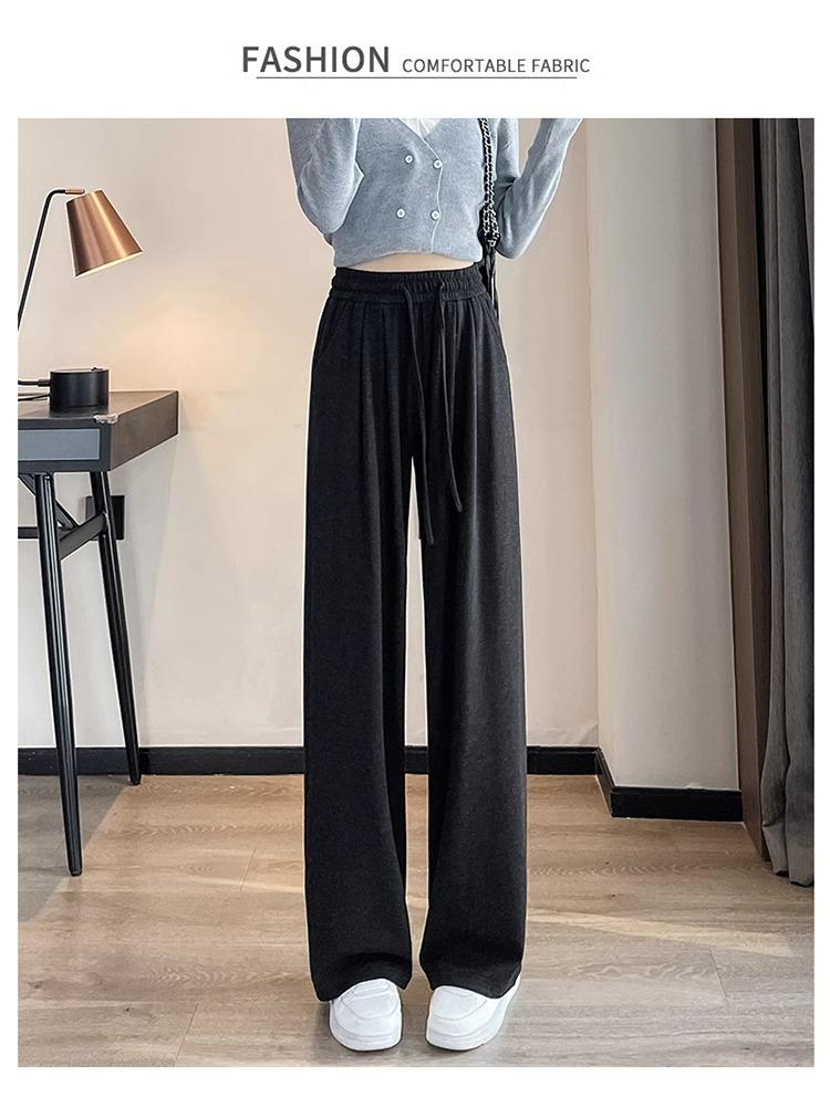 Petite Grey Glutinous Rice Style Straight Leg High Waist Pants (XS) - Women's Slim Fit, Wide Leg for Autumn/Spring