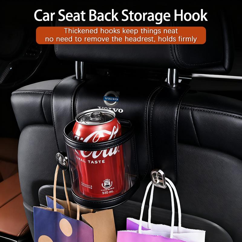 Double Hooks Car Seatback Water Cup Holder No Drilling Required Install For Volvo XC60 S60 V40 V50 V60 XC40 V70 XC90 V90 S90
