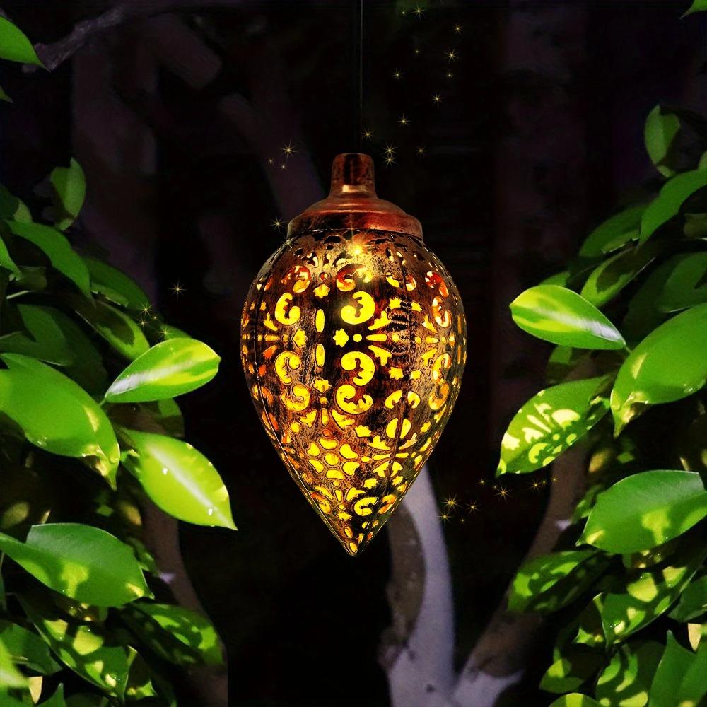 Solar-Powered Metal Olive Ball Water Drop Pendant Light Outdoor Garden Landscape Lamp Festive Decorations