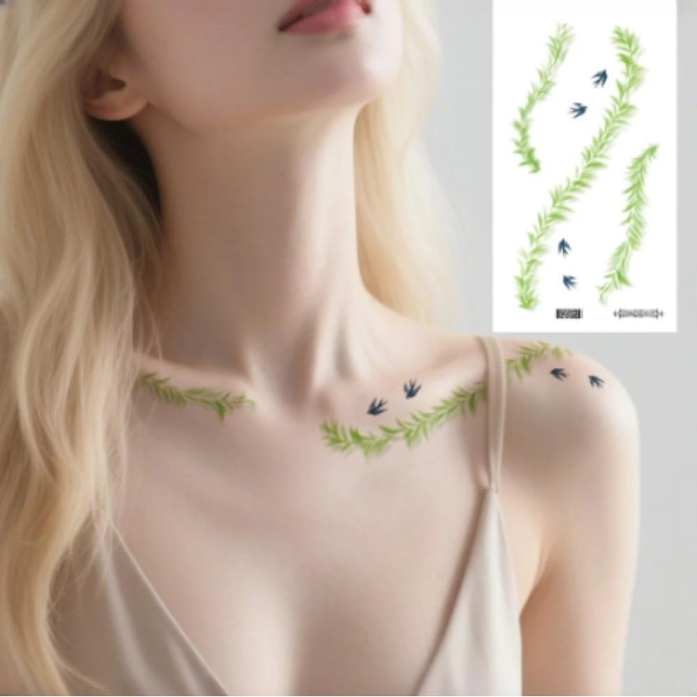 6 Sheets Colorful Flowers Temporary Tattoos Clavicle Chest Tattoo Stickers For Women Body Waterproof Fake Tattoo Wrist Tattoo