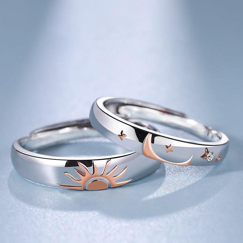 2pcs Couple 925 Sterling Silver Rings Sparkly Zircon for Women and Men Superior Luxury Wedding Jewelry Anniversary Gift