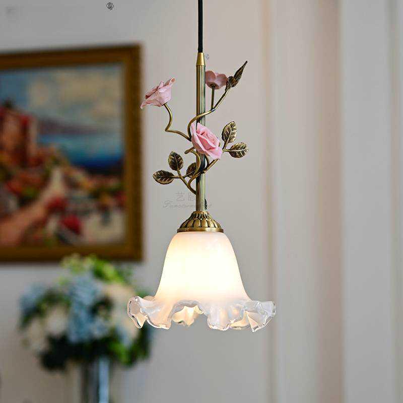 Retro Art French Rose Copper Pendant Light for Bedside or Restaurant