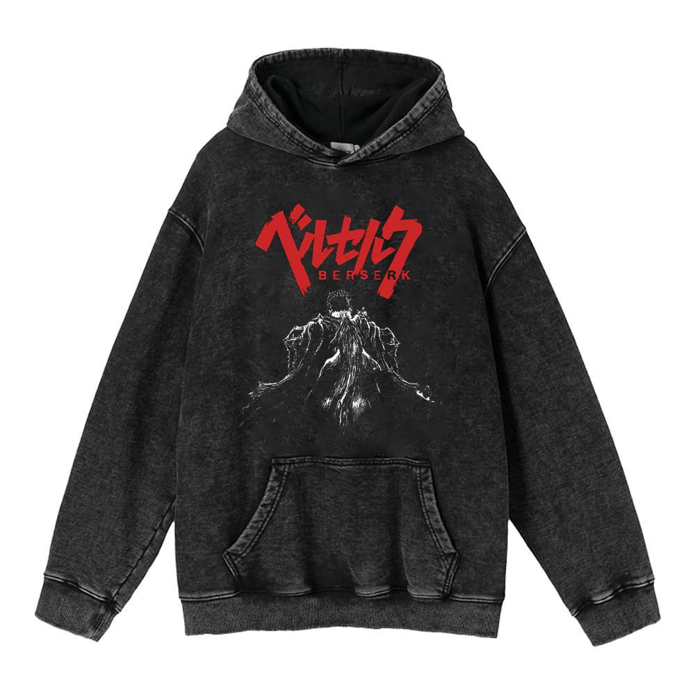 440G Heavy Washed Retro Animation Street Retro Cotton Sweater, Street Tide Hooded Sweater