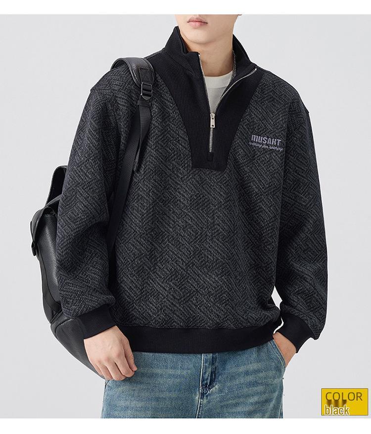 Men's Autumn 2025 Trendy Half-Zip Heavyweight Hoodie - Long Sleeve, Casual Style
