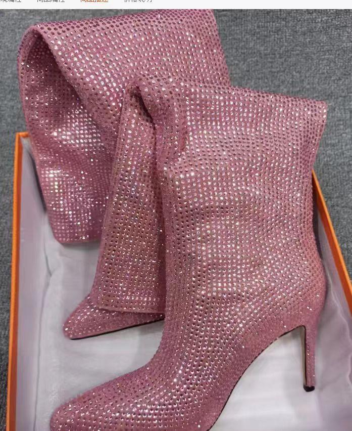 Nuovi Stivali Alti Fino Al Ginocchio Stiletto a Punta Acuta con Punti Stellati Baby'S Breath Europei e Americani, Stivali da Sfilata da Donna Taglie Forti