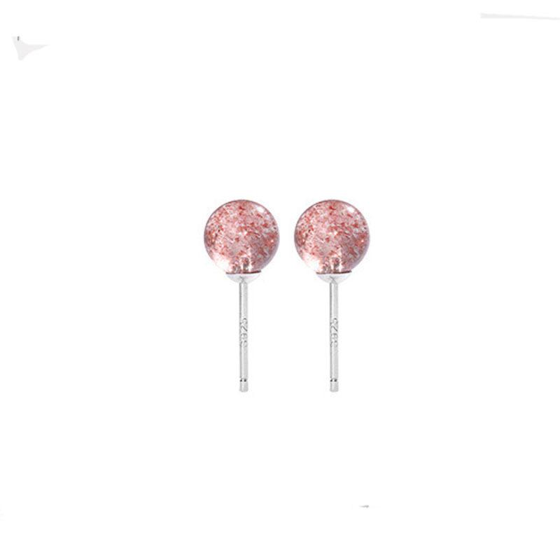 

Korean Version of Silver Natural Strawberry Crystal Stud Earrings Student Lucky Fashion Crystal Ear Jewelry Recruit Peach Blossom Earrings