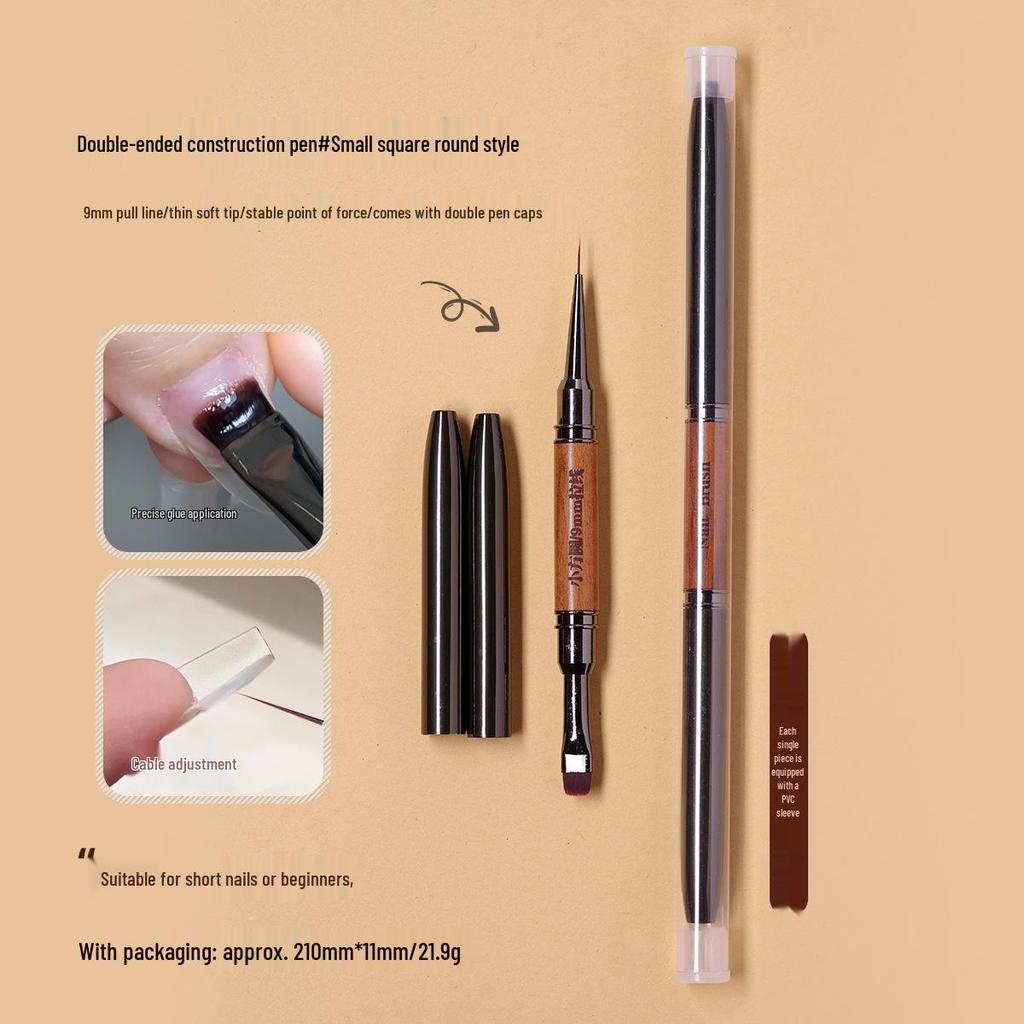 Dual-Ended Nail Art Brush: Multi-Purpose Liner & Round Head Builder with Japanese Base Coat.
