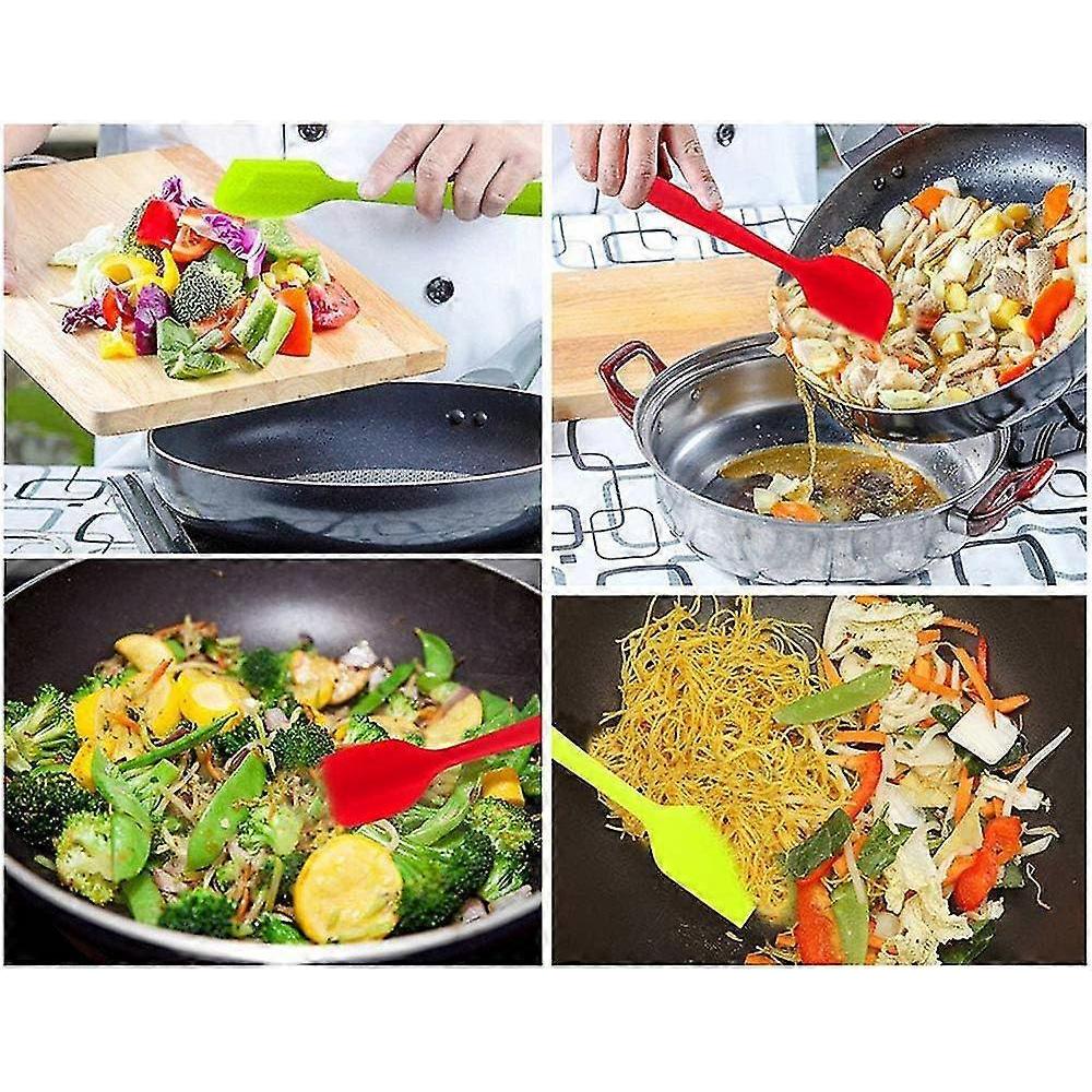 Ensemble d'ustensiles de cuisine, Vert 5 Pièces Ensemble de spatules en silicone - Pinceaux à badigeonner - Pinceau à huile pour pâtisserie - Fouet à œufs - Spatule ajourée - Spatule de cuisson en silicone