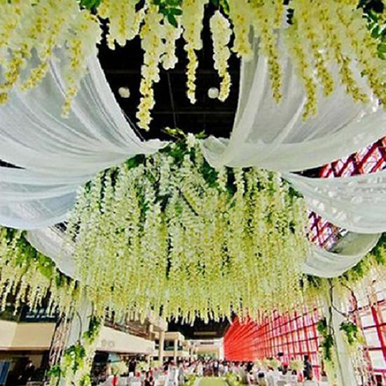 Artificial Silk Flower Garland Vine Wisteria Leaf Hanging Wedding Party Decor