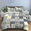 Sage Green Palm Leaf Patchwork Bedding Set,Minimal Striped Grid Wave Geometric Patch Print Duvet Set,3PC For Boho Modern Bedroom