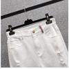 DIMANAF Plus Size Jeans Shorts Pants Women Oversize Loose Casual Belt Cotton Elastic Casual White Pants Fashion Hole