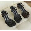 Fashion 2024 Spring New Brand Woman Sandals Fashion Ladies High Heels Elegant Med Heel Open Toe Buckle Sandal Women Mules