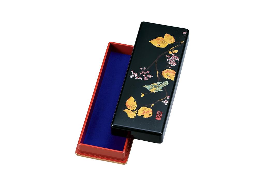 Nakatani Brothers Company "Yamanaka Lacquer" Pencil Case, Black, Ancient Red Rim with Gold Lacquer, Haneoto, 37-1909