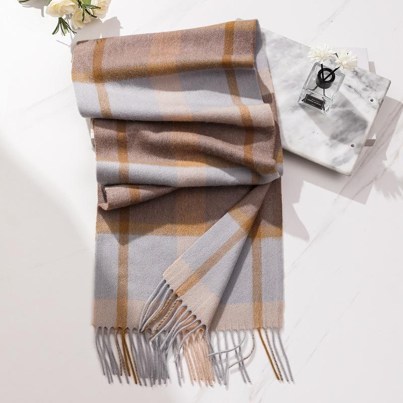 Autumn and winter new lamb wool scarf women's light luxury high-end plaid narrow scarf fringed versatile warm scarf