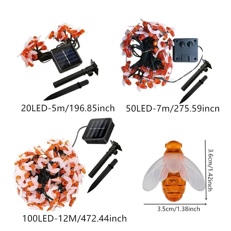 Solar Garden Lights Honey Bee Fairy String Lights Cherry Blossom String Light 5M 7M Waterproof Outdoor Gargen Lighting for Flower Fence Lawn