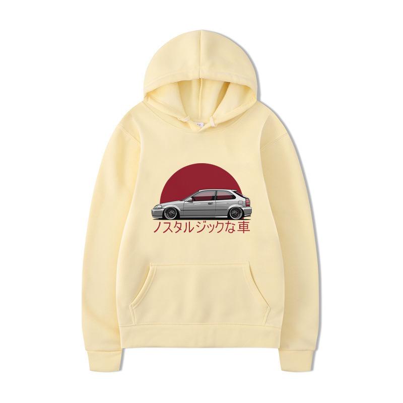 Car print hooded sweater men's and women's loose couple top