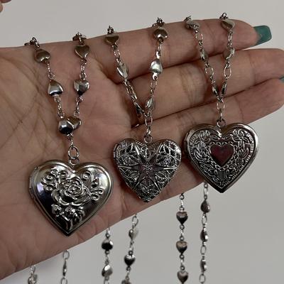 Romantic Heart Locket Pendant Openable Female Silver Color Photo Frame Charm Necklace for Women Men Jewelry Gift