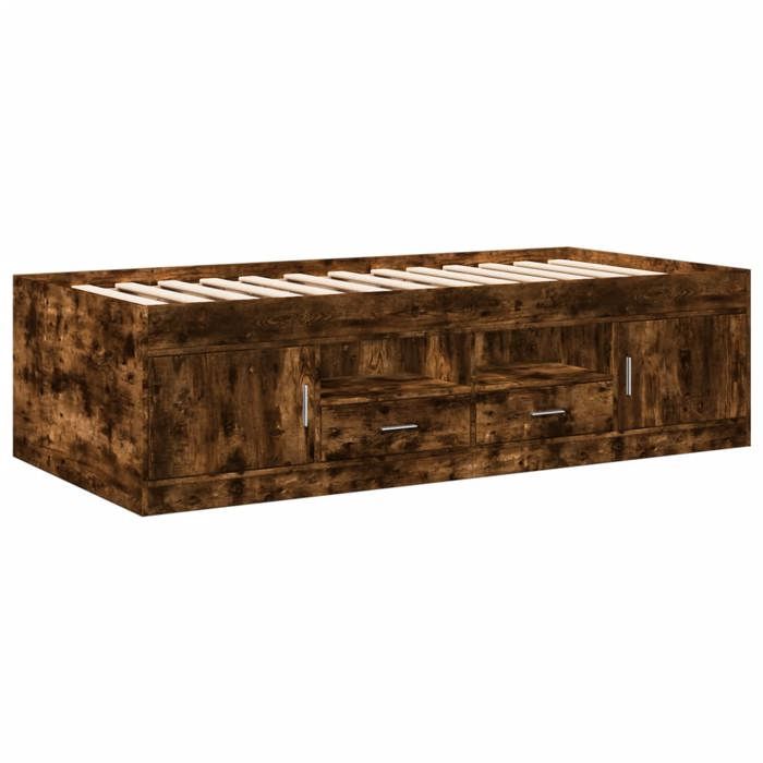VidaXL Lit de Jour et Tiroirs, Canapé-lit, Lit de Repos, Meuble de Salon Chambre à Coucher, Moderne, Chêne Fumé 100x200 cm 3280241