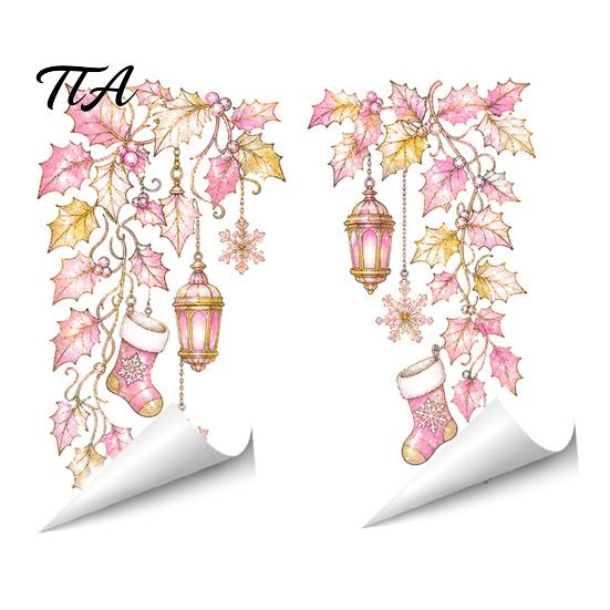 Holiday Glass Decals 2Pcs Christmas Window Clings, Static Sticker, Decal with Snowflakes Lantern Winter Wonderland Decor and Balls Patterns, Removable