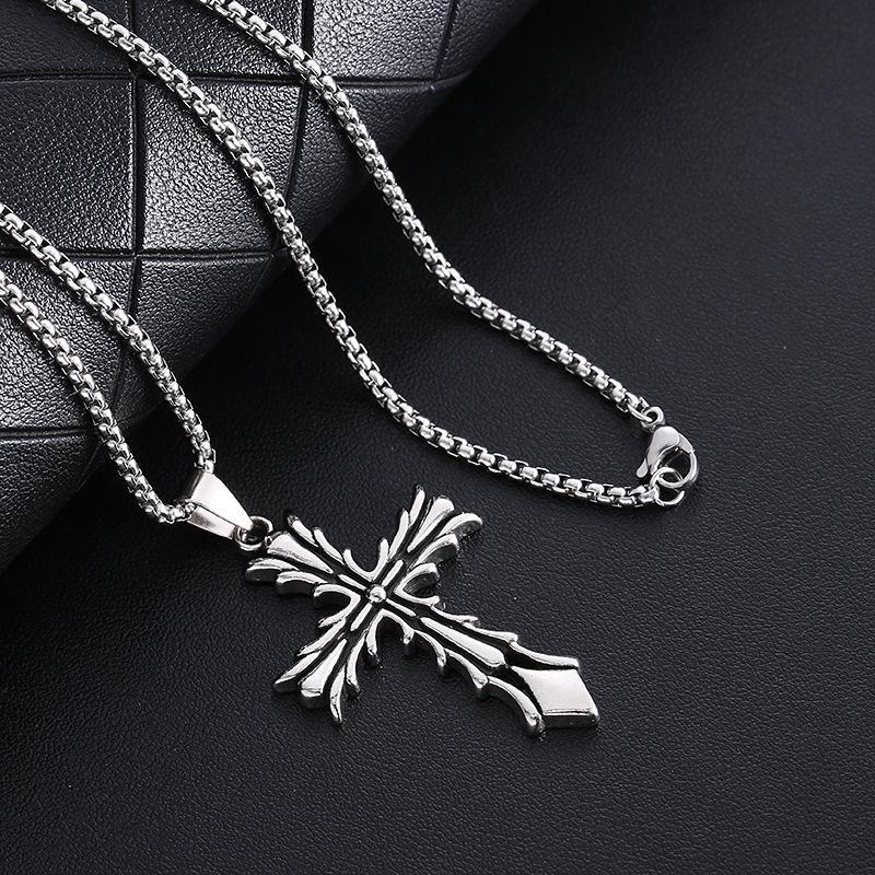 Unisex Retro Cross Pendant Necklace - European & American Hip-Hop Style
