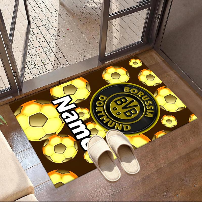 Custom Name Personalized Borussia Dortmund Print Carpet, Versatile Home Decor Rug, for Playroom, Apartment, Balcony, Entryway, Hallway Gift