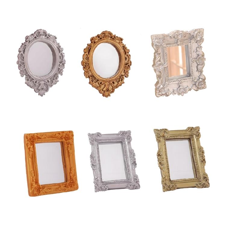 Classical Doll House Furniture Mirror PVC Child Safe Design Pretend Play Decorative Collectible Item for Scene Display