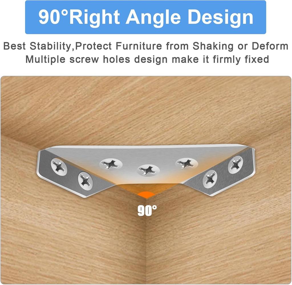 Stainless Steel Corner Braces, Furniture Corner Connectors with Screws,Triangle Shelf Support Brackets for Wood Cabinet Desk Bed