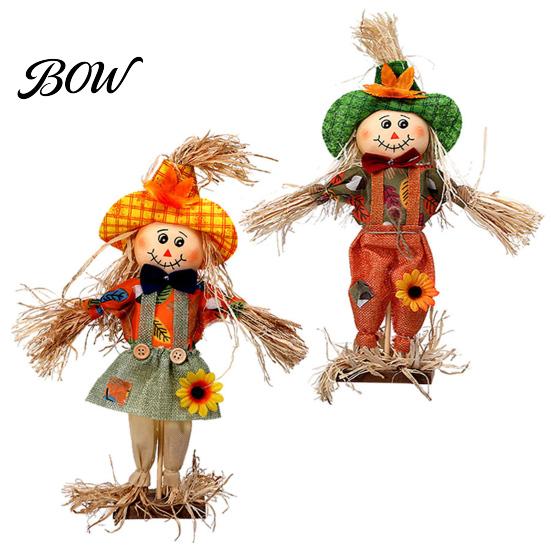Rustic Farmhouse Yard Display Standing Fall Scarecrow Decoration, Halloween Thanksgiving Ornament Durable Garden Figure with Clothes Hat for