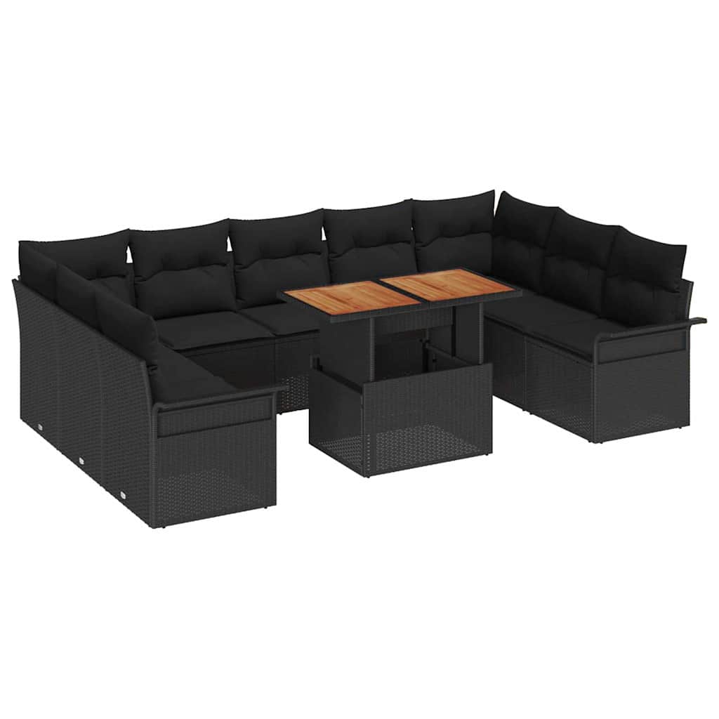 Garden Sofa Set with Cushions 10 pcs Black