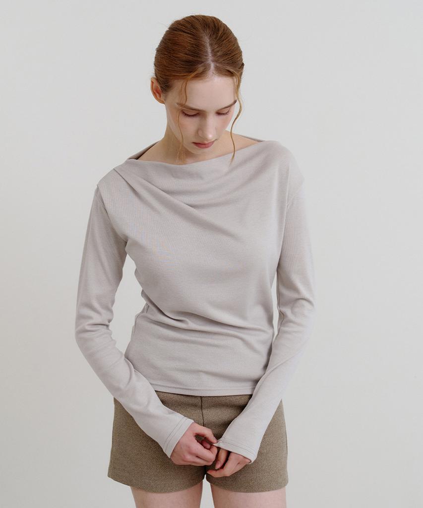 BIBYSEOB Cowl Neck Long Sleeve T-Shirt Beige [T53]