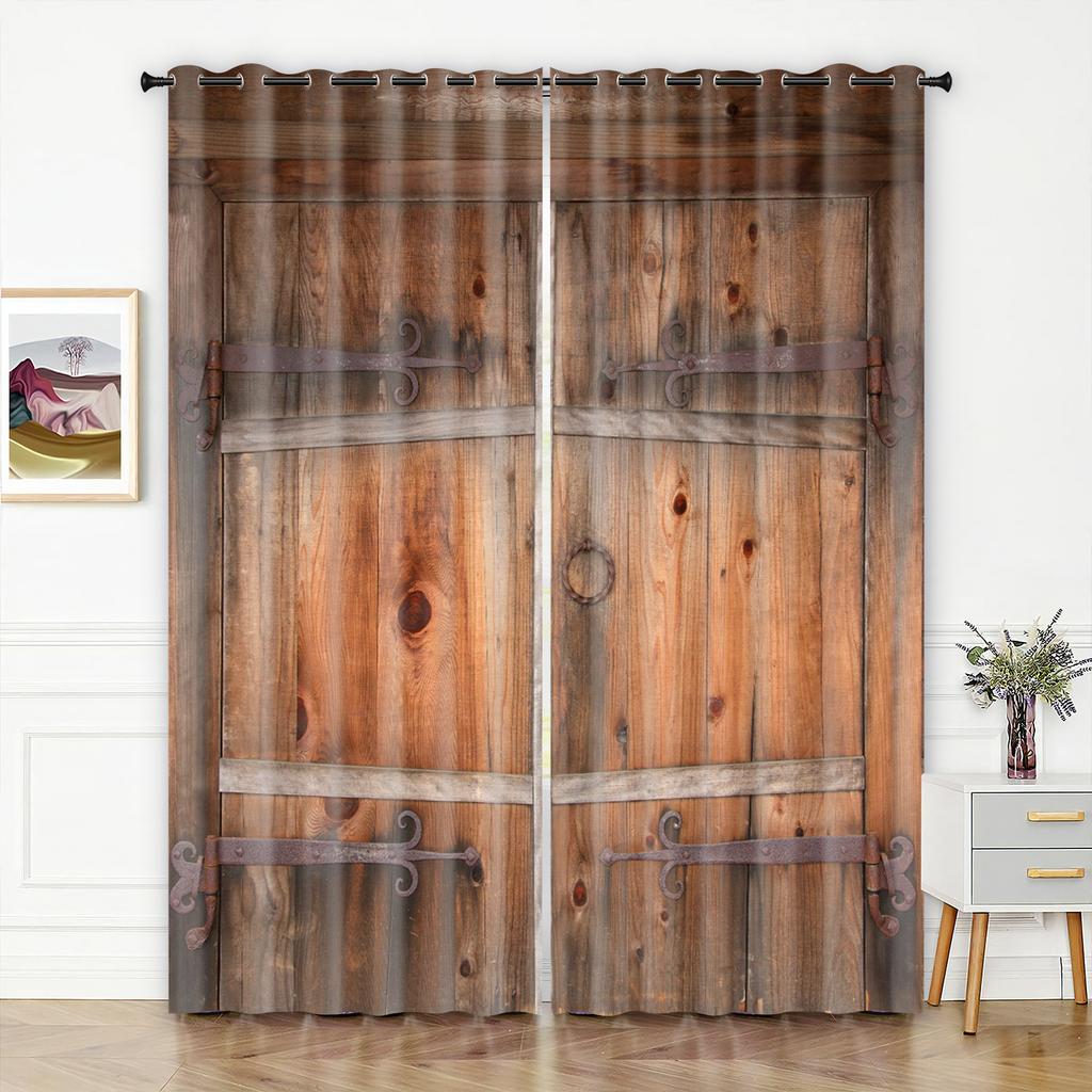 Curtain Series 3D Digital Printing, Simple Wooden Door High Density Blackout Curtain Bedroom