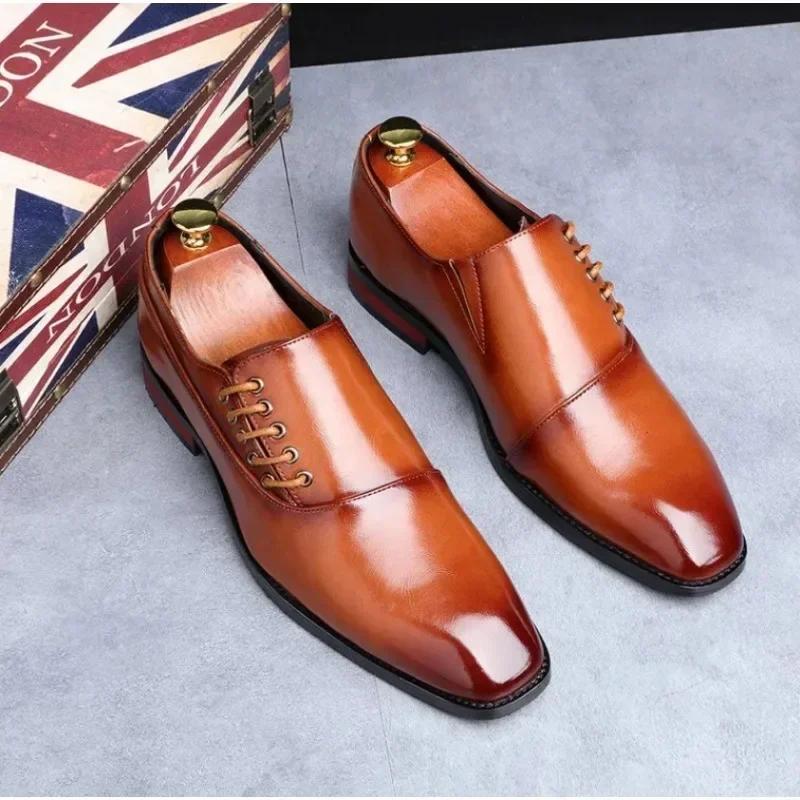 Business Dress Men Shoes Square Toe Leather Party Wedding Shoes Men Quality Gentleman Shoess 48 Casual Man Office Shoes 2024