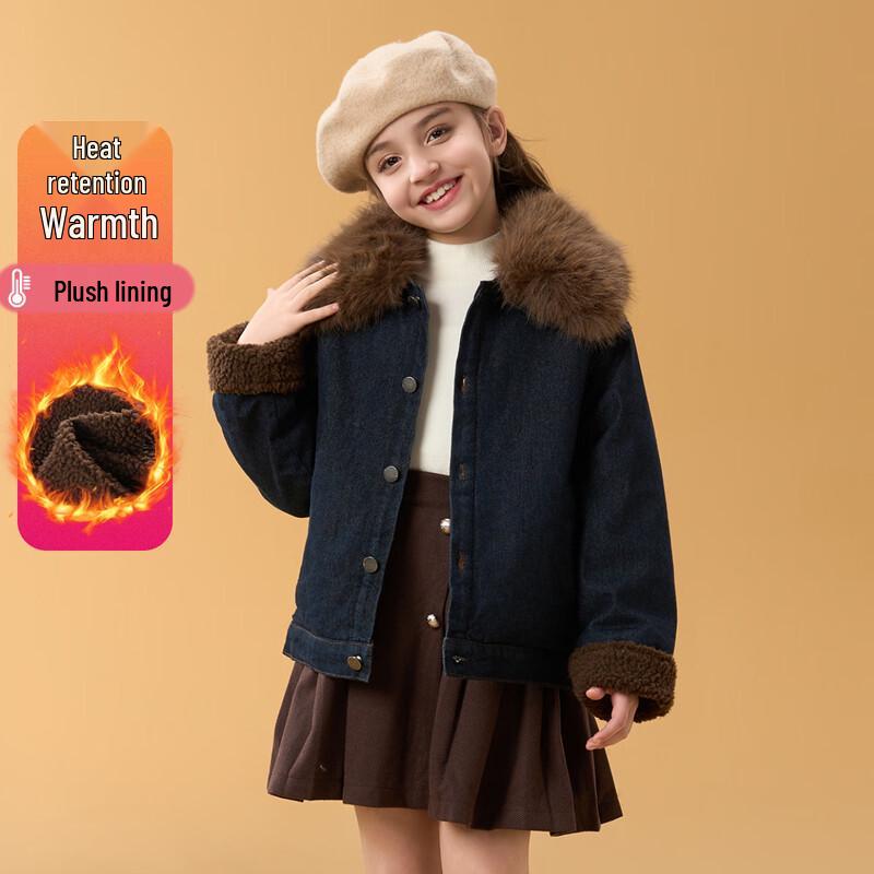 

Montagut Girl s Winter Fleece-Lined Denim Jacket with Detachable Faux Fur Collar 170