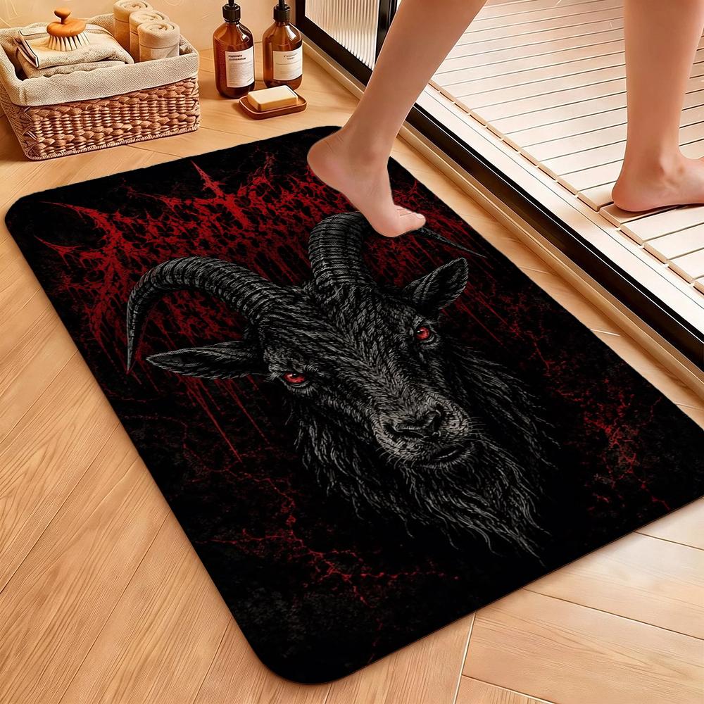 Satanic Black Goat Ritual Rectangular Rug Soundproof Noisereducing Carpet For Living Room Hallway Balcony Home Party Decor Halloween Gift